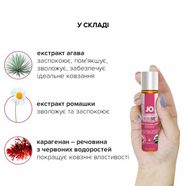 Змазка на водній основі JO NATURALOVE Strawberry (30 мл) з екстрактом ромашки та листя агави - Зображення 5