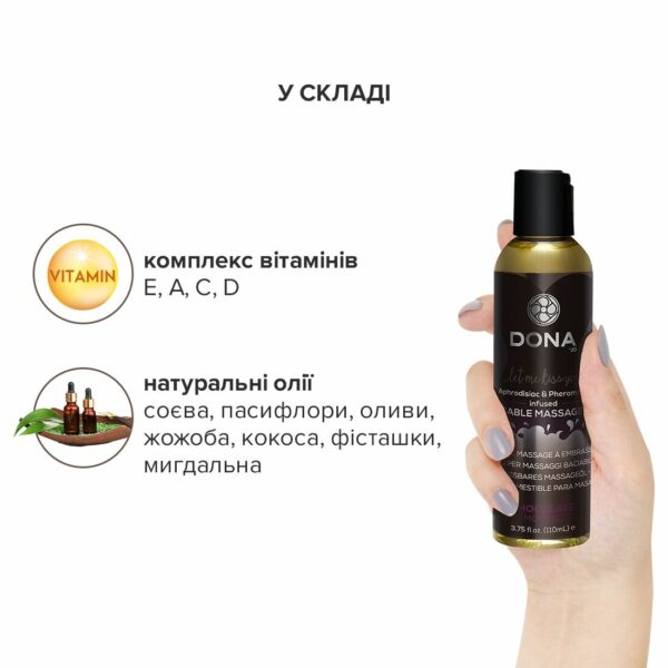 Масажна олія DONA Kissable Massage Oil Chocolate Mousse (110 мл) можна для оральних пестощів - Зображення 3