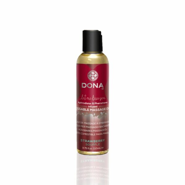 Масажна олія DONA Kissable Massage Oil Strawberry Souffle (110 мл) можна для оральних пестощів