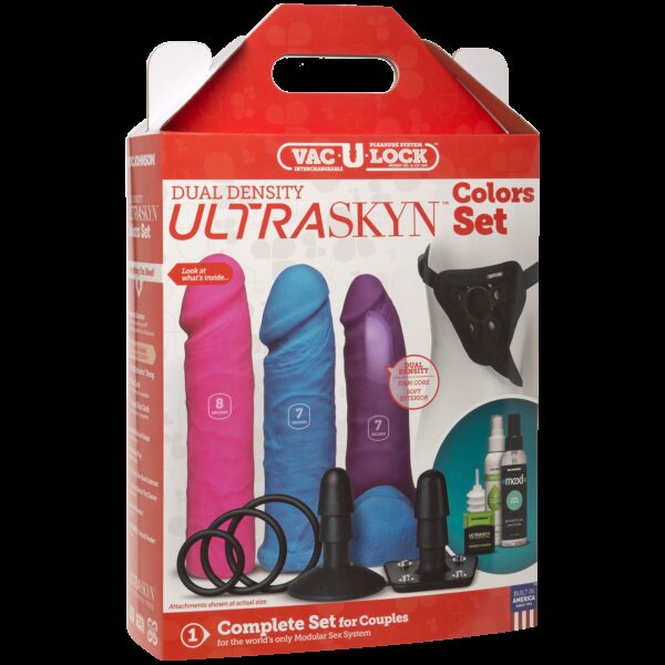 Набір для страпону Doc Johnson Vac-U-Lock Dual Density UltraSKYN Colors Set, діаметр 3х4,5 см - Зображення 5