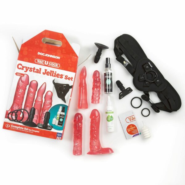 Набір для страпона Doc Johnson Vac-U-Lock Crystal Jellies Set, діаметр 3,8см, 2×4,5см, 5,1 см - Зображення 6