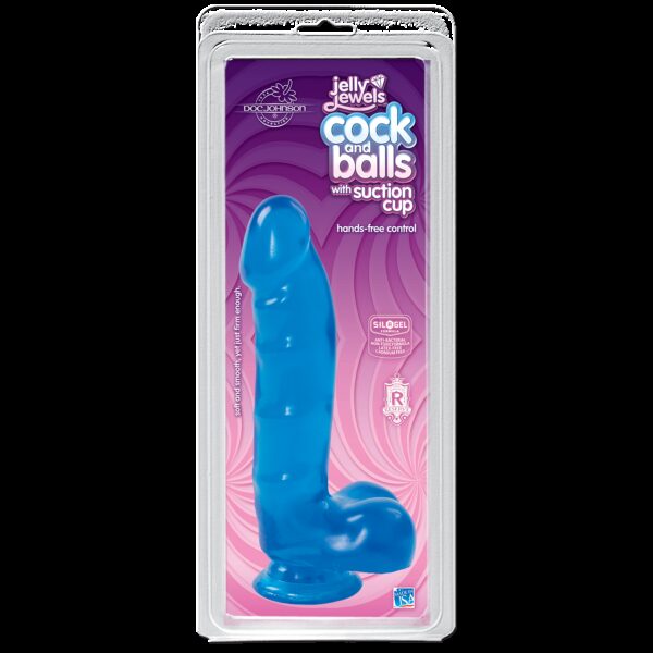 Фалоімітатор Doc Johnson Jelly Jewels Cock & Balls Blue, діаметр 3,6 см, антибактеріальний ПВХ - Зображення 2