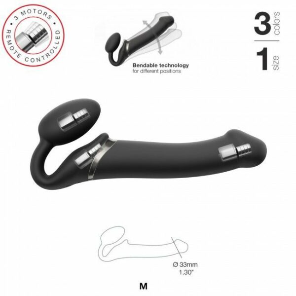 Безремінний страпон з вібрацією Strap-On-Me Vibrating Black M, діаметр 3,3 см, пульт ДК, регульовани - Зображення 3