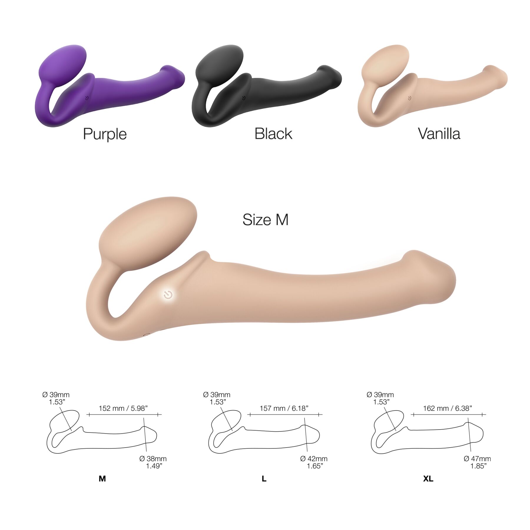 Безремінний страпон з вібрацією Strap-On-Me Vibrating Flesh M, діаметр 3,3см, пульт ДК, регульований - Зображення 4