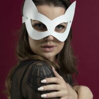 Маска кішечки Feral Feelings – Kitten Mask, натуральна шкіра, біла