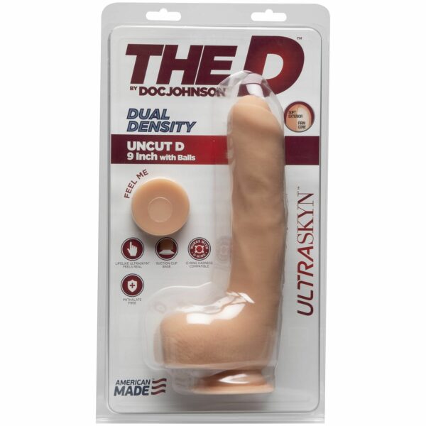 Фалоімітатор Doc Johnson The D - Uncut D - 9 Inch With Balls ULTRASKYN, діаметр 4,5 см, необрізаний - Зображення 2