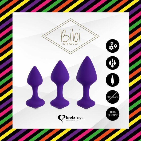 Набір силіконових анальних пробок FeelzToys - Bibi Butt Plug Set 3 pcs Purple - Зображення 3