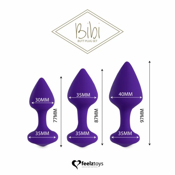 Набір силіконових анальних пробок FeelzToys - Bibi Butt Plug Set 3 pcs Purple - Зображення 2