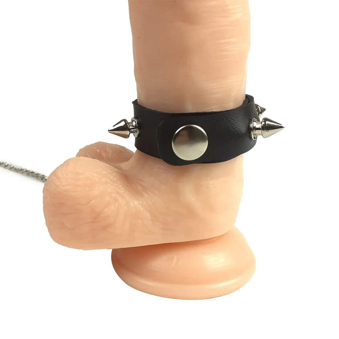 Кільце для пеніса Penis Ring із шипами та повідцем, натуральна шкіра - Зображення 5