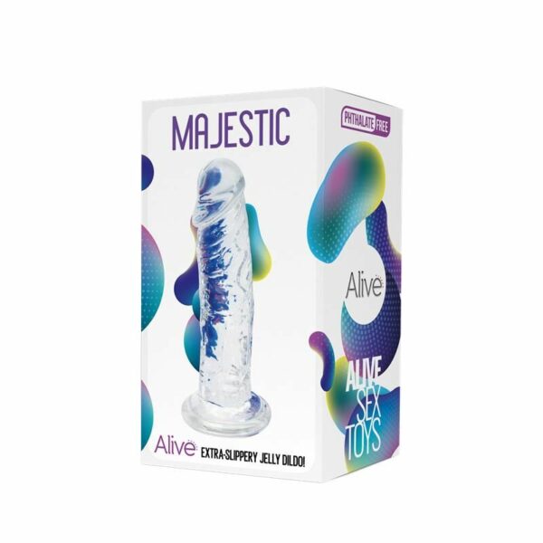 Прозорий фалоімітатор Alive Jelly Dildo Majestic, TPE, присоска, діаметр 3,7 см, довжина 14,7 см - Зображення 2