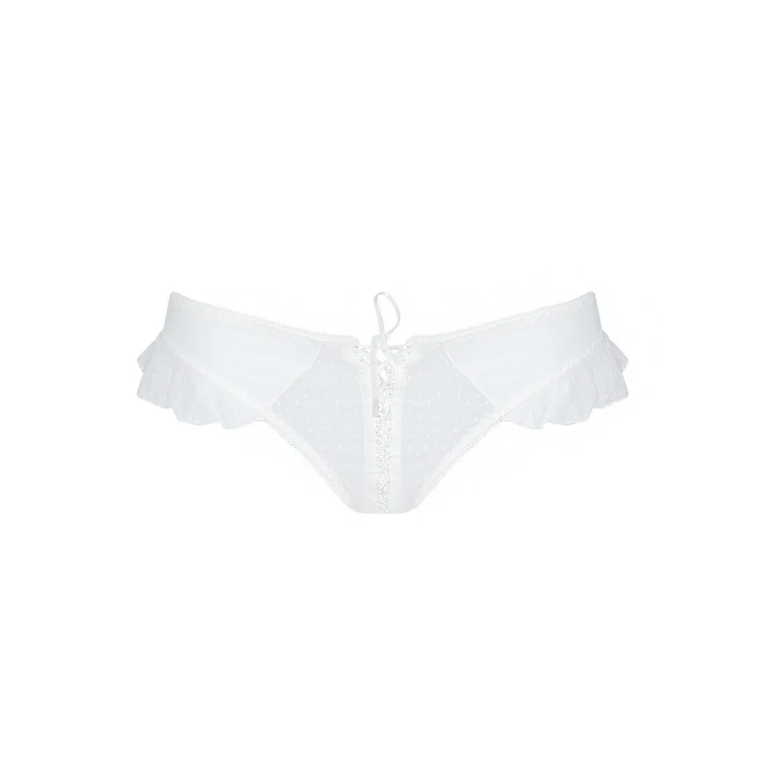 Трусики в горошок, з рюшами та шнурівкою Passion FATIN THONG L/XL, white - Зображення 5