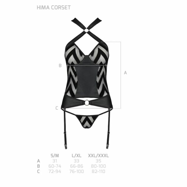 Сітчастий комплект з візерунком Passion HIMA CORSET L/XL black корсет з халтером, підв'язки, трусики - Зображення 7