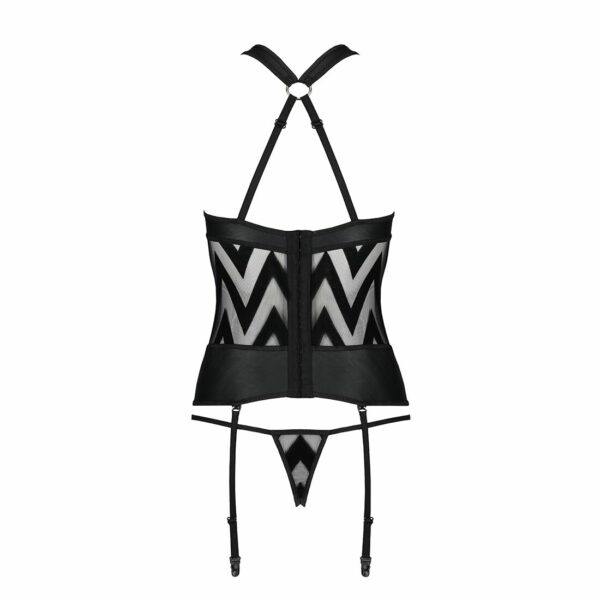 Сітчастий комплект з візерунком Passion HIMA CORSET L/XL black корсет з халтером, підв'язки, трусики - Зображення 6