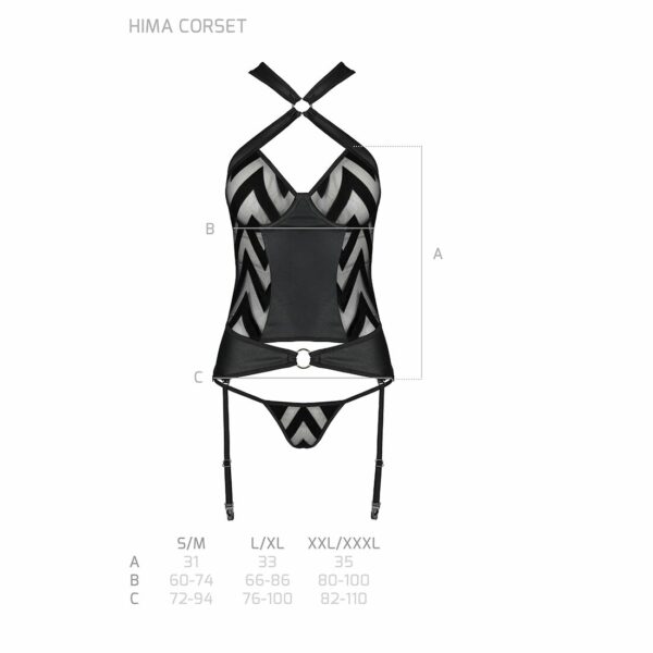 Сітчастий комплект із візерунком, корсет, підв'язки, трусики Passion HIMA CORSET XXL/XXXL black - Зображення 7