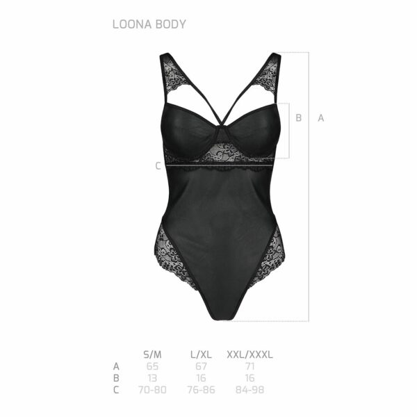 Боді з еко-шкіри та мережива Passion LOONA BODY L/XL, black - Зображення 5