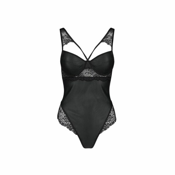 Боді з еко-шкіри та мережива Passion LOONA BODY S/M, black - Зображення 3