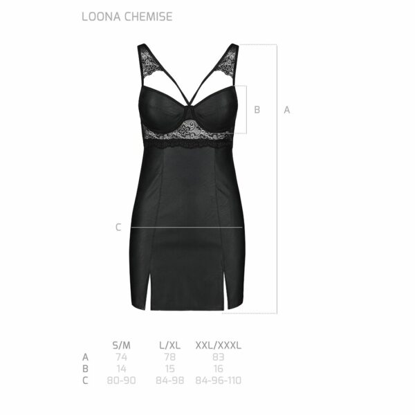 Бебі-дол з еко-шкіри та мережива Passion LOONA CHEMISE L/XL, black - Зображення 7