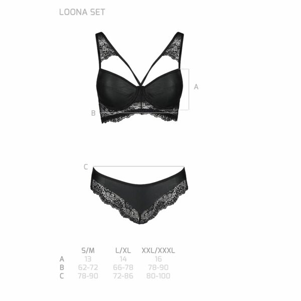 Комплект з еко-шкіри та мережива Passion LOONA SET L/XL, black, бра і трусики - Зображення 7