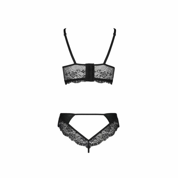 Комплект з еко-шкіри та мережива Passion LOONA SET L/XL, black, бра і трусики - Зображення 6