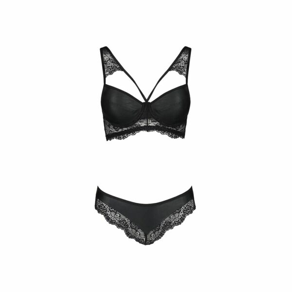 Комплект з еко-шкіри та мережива Passion LOONA SET L/XL, black, бра і трусики - Зображення 5