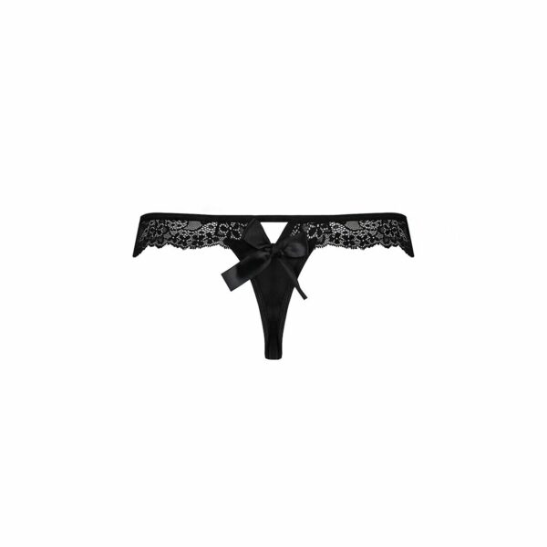 Мереживні трусики-танга з атласним бантиком Passion NAJA THONG L/XL, black - Зображення 6