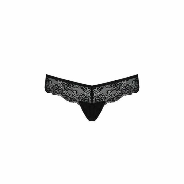 Мереживні трусики-танга з атласним бантиком Passion NAJA THONG L/XL, black - Зображення 5