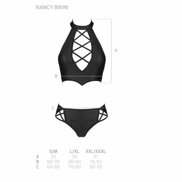 Комплект з еко-шкіри Passion NANACY BIKINI L/XL, black, бра та трусики з імітацією шнурівки - Зображення 7