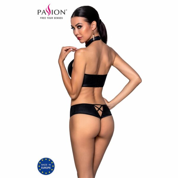 Комплект з еко-шкіри Passion NANACY BIKINI L/XL, black, бра та трусики з імітацією шнурівки - Зображення 2