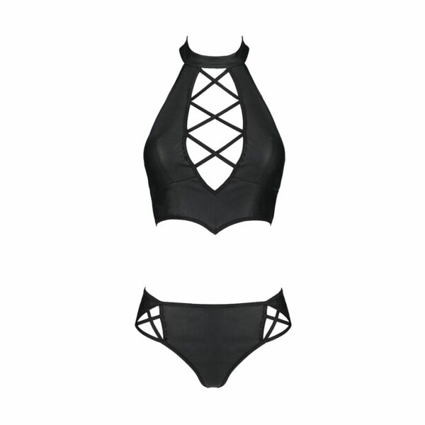 Комплект з еко-шкіри Passion NANACY BIKINI L/XL, black, бра та трусики з імітацією шнурівки - Зображення 5