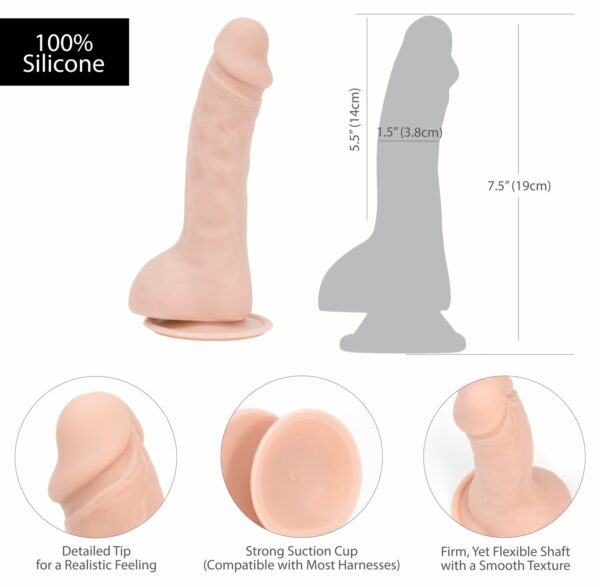 Вигнутий фалоімітатор на присосці ADDICTION — BRAD 7,5″ Dildo With Balls, Beige - Зображення 5