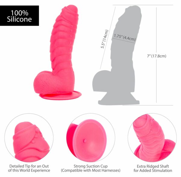 Ребристий фалоімітатор на присосці ADDICTION — Tom 7″ Dildo With Balls — Pink, віброкуля в подарунок - Зображення 5