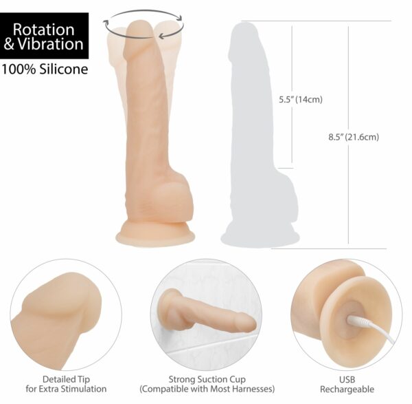 Фалоімітатор з вібрацією та ротацією Naked ADDICTION James 8″ Rotating & Vibrating Dong, пульт ДК - Зображення 5