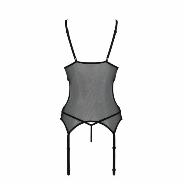 Корсет із підв’язками та ажурним ліфом Passion CHRISTA CORSET L/XL, black, стрінги в комплекті - Зображення 6