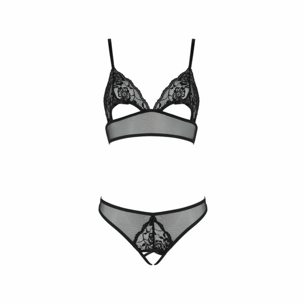 Комплект із бралету з ажурним ліфом та відкритими трусиками Passion CHRISTA SET Open Bra L/XL black - Зображення 3