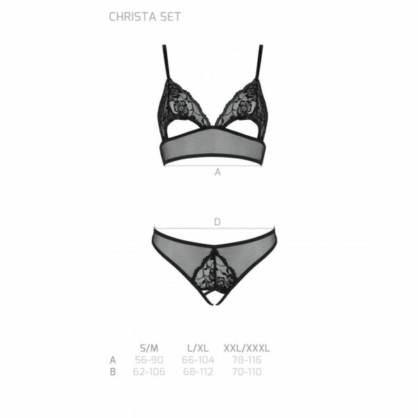 Комплект із бралету з ажурним ліфом та відкритими трусиками Passion CHRISTA SET Open Bra L/XL black - Зображення 5