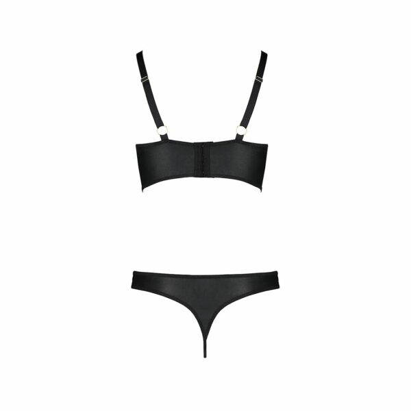 Комплект з екошкіри з люверсами та ремінцями Passion MALWIA BIKINI L/XL, black, бра та трусики - Зображення 4