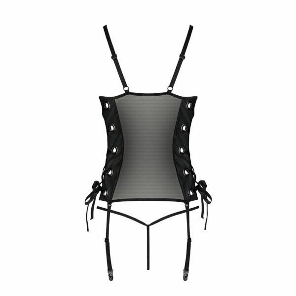 Сітчастий корсет з люверсами та знімними пажами Passion MALWIA CORSET S/M, black, екошкіра, стрінги - Зображення 6