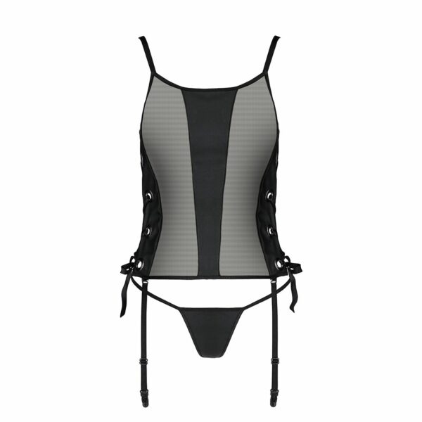 Сітчастий корсет з люверсами та знімними пажами Passion MALWIA CORSET S/M, black, екошкіра, стрінги - Зображення 5