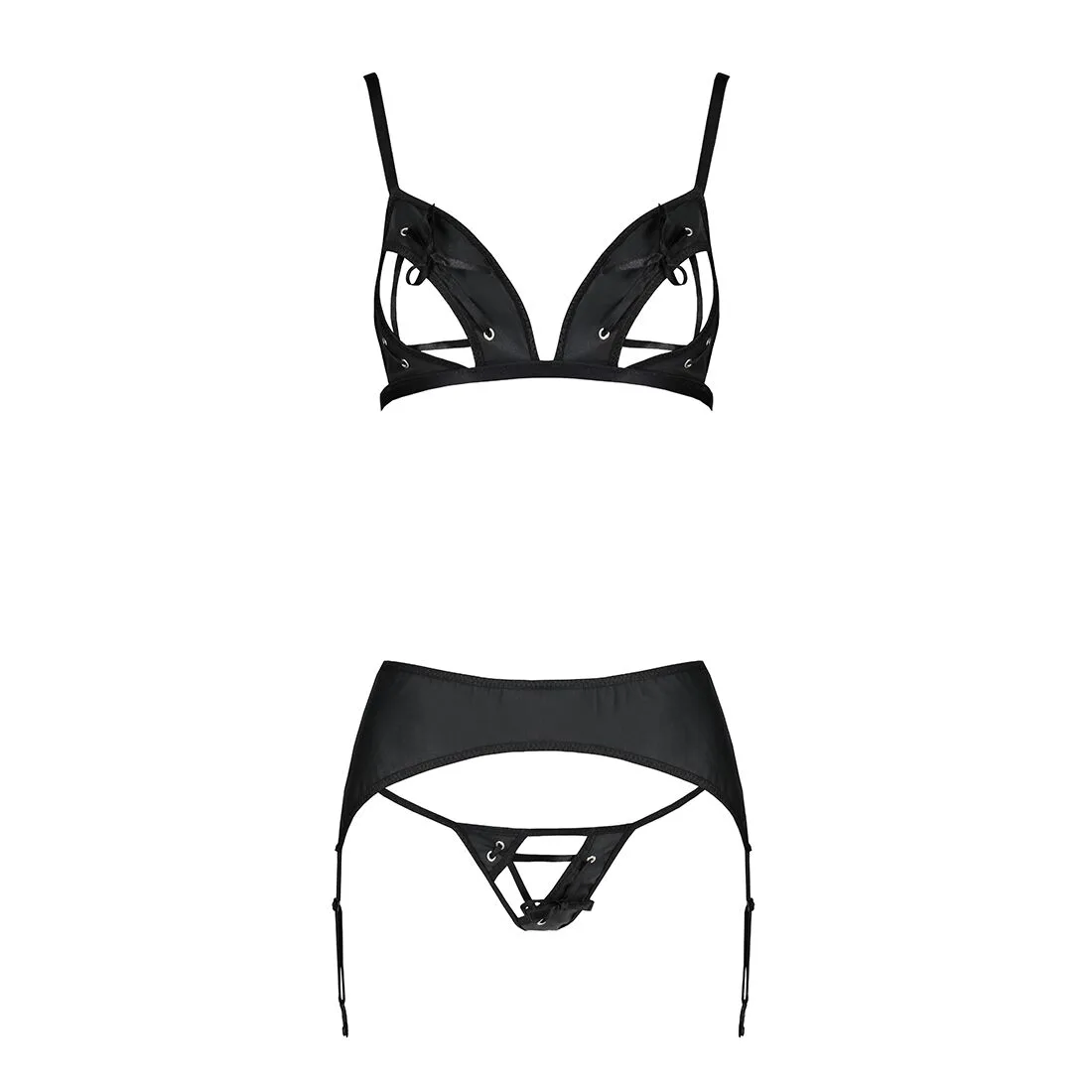 Комплект з екошкіри Passion MILEY SET L/XL, black, трусики, бюстгальтер, пояс для панчіх - Зображення 3