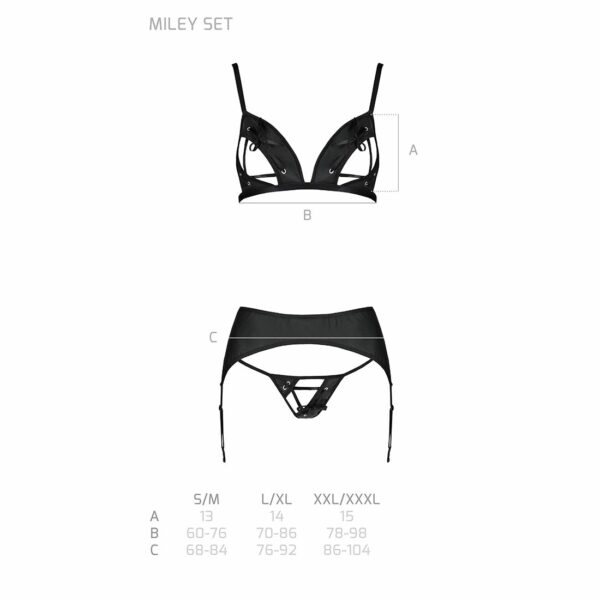 Комплект з екошкіри Passion MILEY SET L/XL, black, трусики, бюстгальтер, пояс для панчіх - Зображення 5