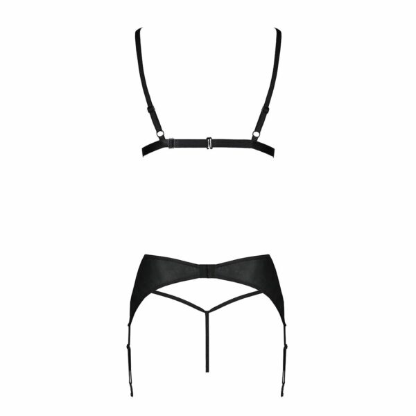 Комплект з екошкіри Passion MILEY SET L/XL, black, трусики, бюстгальтер, пояс для панчіх - Зображення 4