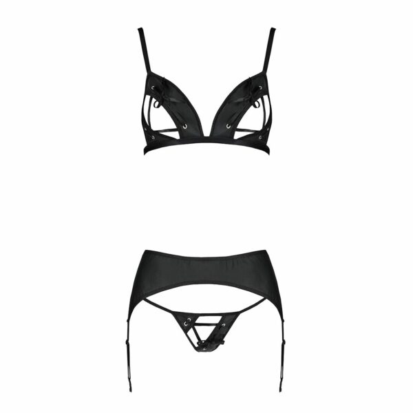 Комплект з екошкіри Passion MILEY SET S/M, black, трусики, бюстгальтер, пояс для панчіх - Зображення 3