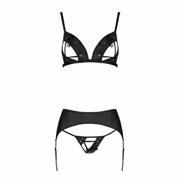 Комплект з екошкіри Passion MILEY SET XXL/XXXL, black, трусики, бюстгальтер, пояс для панчіх - Зображення 3