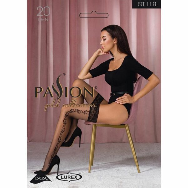 Панчохи Passion ST118 1/2 black, на ажурній силіконовій резинці, з бічним вертикальним малюнком - Зображення 3