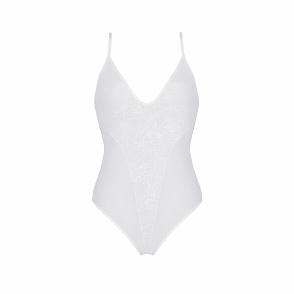 Боді з ажурним декором та відкритим кроком Passion URSULA BODY S/M, white - Зображення 3