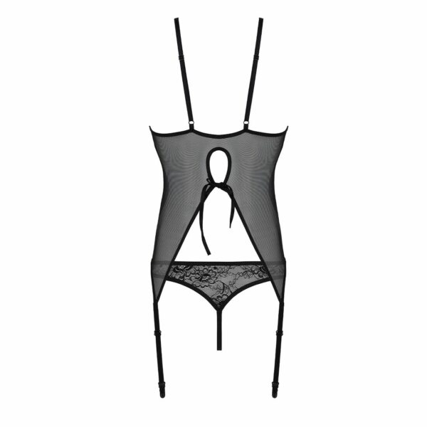 Корсет із пажами, трусики з ажурним декором та відкритим кроком Passion URSULA CORSET XXL/XXXL black - Зображення 5