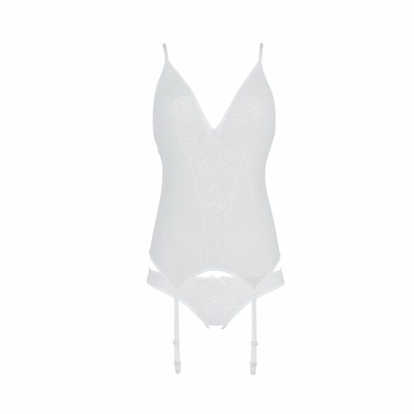 Корсет із пажами, трусики з ажурним декором та відкритим кроком Passion URSULA CORSET S/M, white - Зображення 3