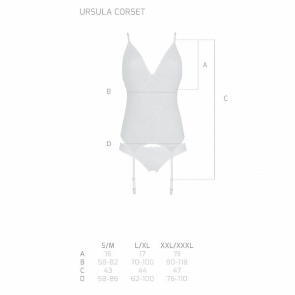 Корсет із пажами, трусики з ажурним декором та відкритим кроком Passion URSULA CORSET S/M, white - Зображення 5