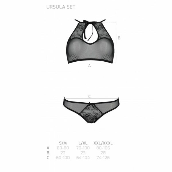 Комплект: бра, трусики з ажурним декором та відкритим кроком Passion URSULA SET L/XL, black - Зображення 5