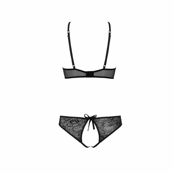 Комплект: бра, трусики з ажурним декором та відкритим кроком Passion URSULA SET L/XL, black - Зображення 4